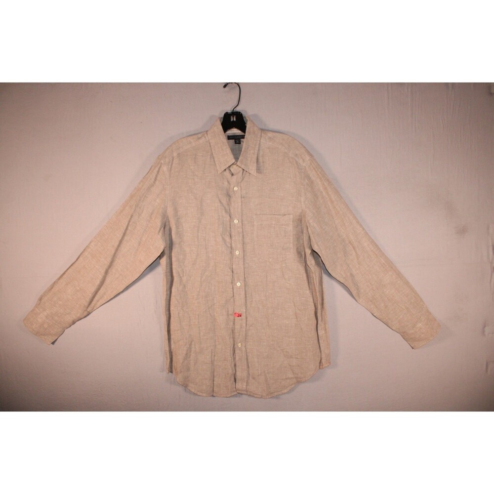 Banana Republic Classic Fit Men's Medium 100% Linen Beige LS Shirt 15 - 15 1/2